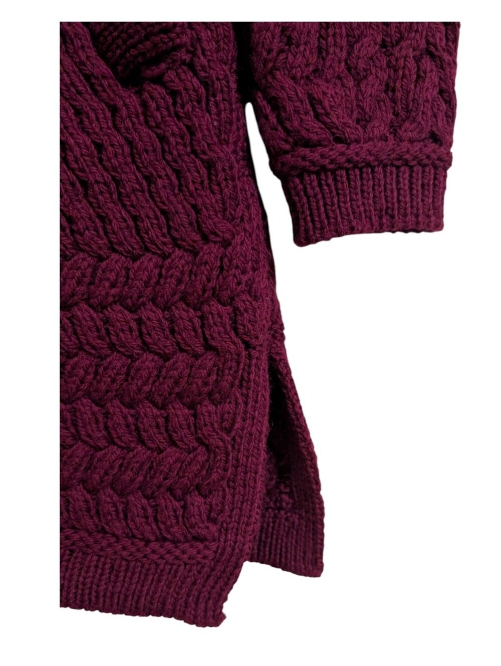 Aran Crafts Ireland 100% Merino Wool Zip Hoodie Sweater - Size XS Burgundy - Picture 7 of 10